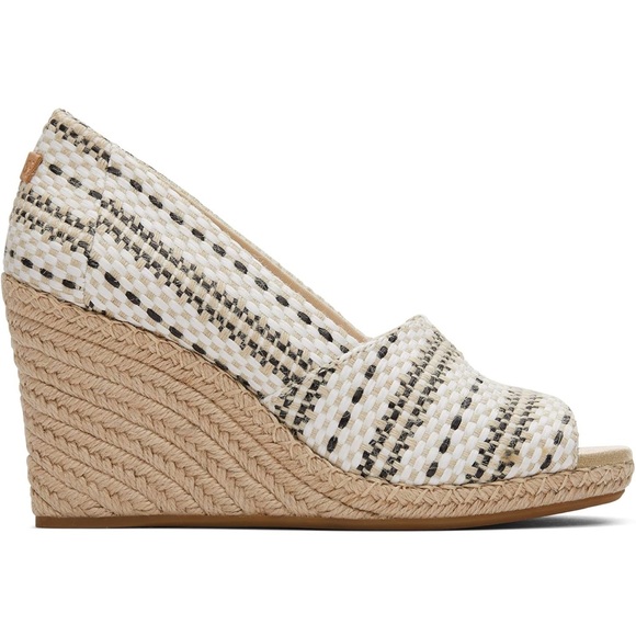 Toms Womens Michelle Espadrille Creme & Black Wedge Sandals Sz 9 Woven Pattern - Picture 2 of 6